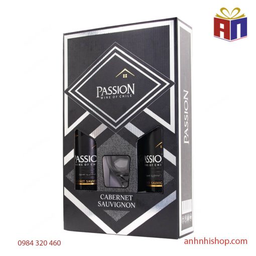 Hộp quà vang Passion Hộp giấy 2chai 1ly new